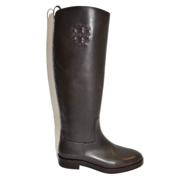 New! Tory Burch The Riding Boot Logo Embossed Coconut Brown Sz 8.5M 141232 DD388 - Picture 2 of 8